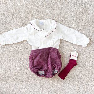 Herringbone Peter Pan Collar Long Sleeve Two Piece Set in Red